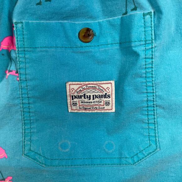 Party Pants Swim Trunks Men's XL Blue/Pink Flamingo AOP Geometric Stretch Swim - Picture 9 of 12